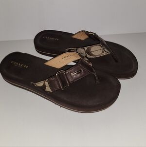 Coach Brown and Tan Signature Sandals